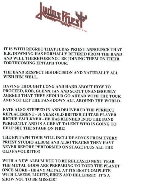 kk downing retirement announcement judas priest