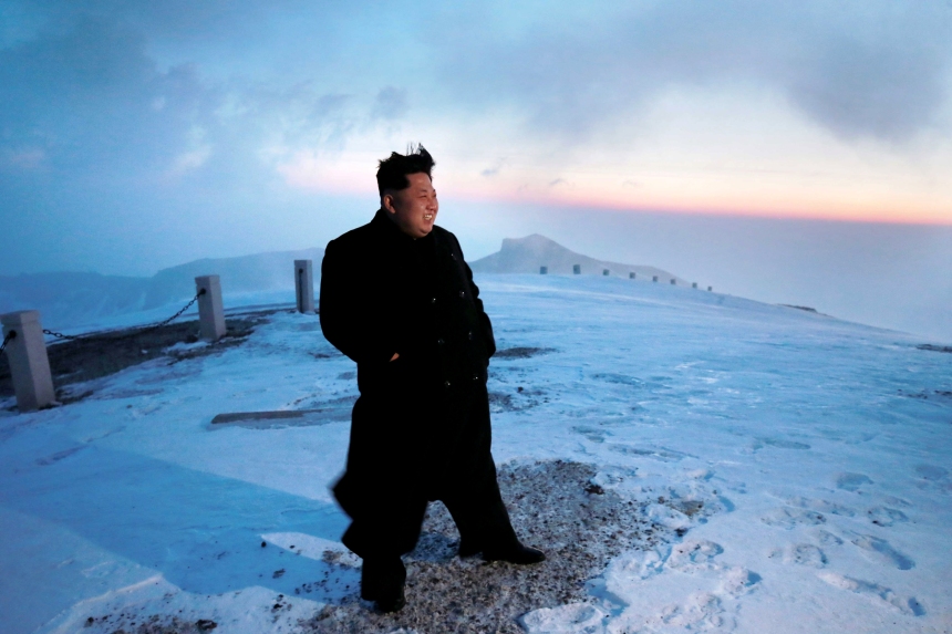 North Korean leader Kim Jong Un views the dawn from the summit of Mt Paektu April 18, 2015, in this photo released by North Korea's Korean Central News Agency (KCNA) on April 19, 2015. REUTERS/KCNA ATTENTION EDITORS - THIS PICTURE WAS PROVIDED BY A THIRD PARTY. REUTERS IS UNABLE TO INDEPENDENTLY VERIFY THE AUTHENTICITY, CONTENT, LOCATION OR DATE OF THIS IMAGE. FOR EDITORIAL USE ONLY. NOT FOR SALE FOR MARKETING OR ADVERTISING CAMPAIGNS. THIS PICTURE IS DISTRIBUTED EXACTLY AS RECEIVED BY REUTERS, AS A SERVICE TO CLIENTS. NO THIRD PARTY SALES. SOUTH KOREA OUT. NO COMMERCIAL OR EDITORIAL SALES IN SOUTH KOREA TPX IMAGES OF THE DAY